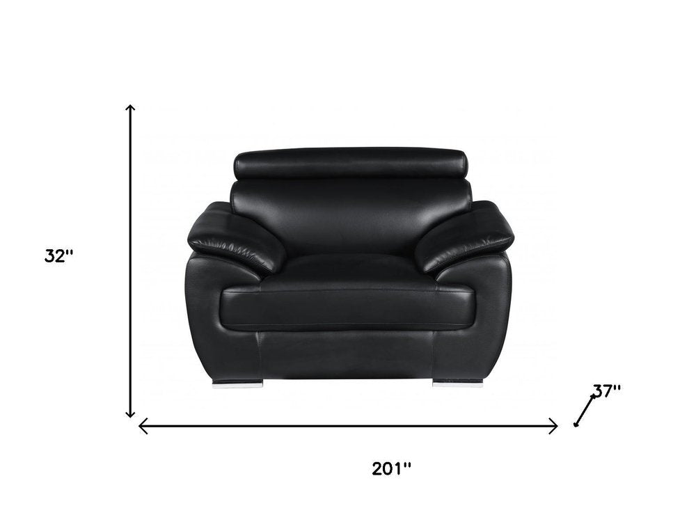 Three Piece Indoor Black Genuine Leather Six Person Seating Set HomeRoots