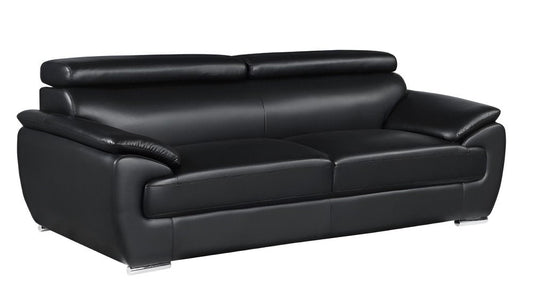 86" Black Leather Sofa With Silver Legs HomeRoots