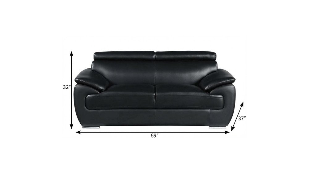 69" Black And Silver Faux Leather Loveseat HomeRoots