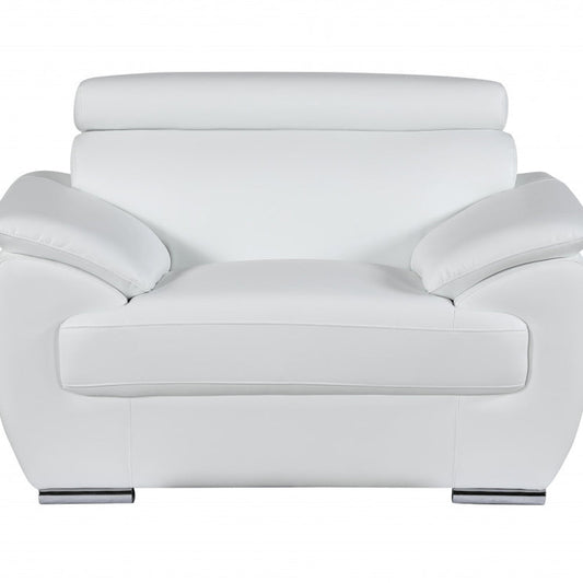 38" White And Silver Genuine Leather Chair and a Half HomeRoots