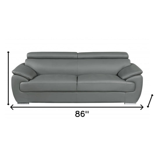 86" Gray Leather Sofa With Silver Legs HomeRoots