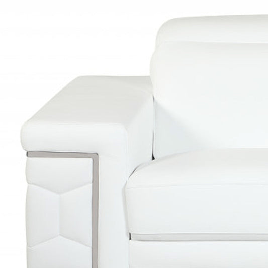 71" White Italian Leather Sofa With Silver Legs HomeRoots