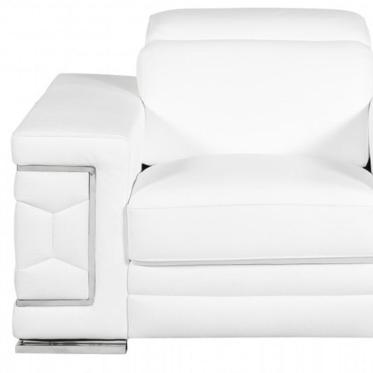47" White And Silver Genuine Leather Arm Chair HomeRoots