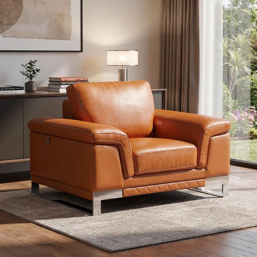 49" Brown And Silver Genuine Leather Arm Chair HomeRoots