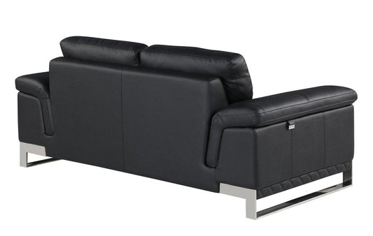 73" Black And Silver Genuine Leather Love Seat HomeRoots
