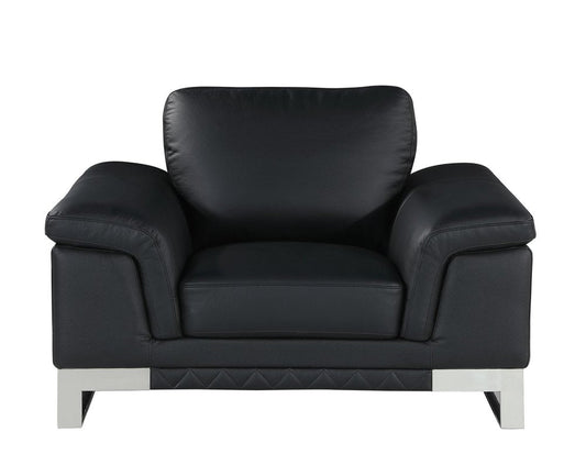 49" Black And Silver Genuine Leather Arm Chair HomeRoots