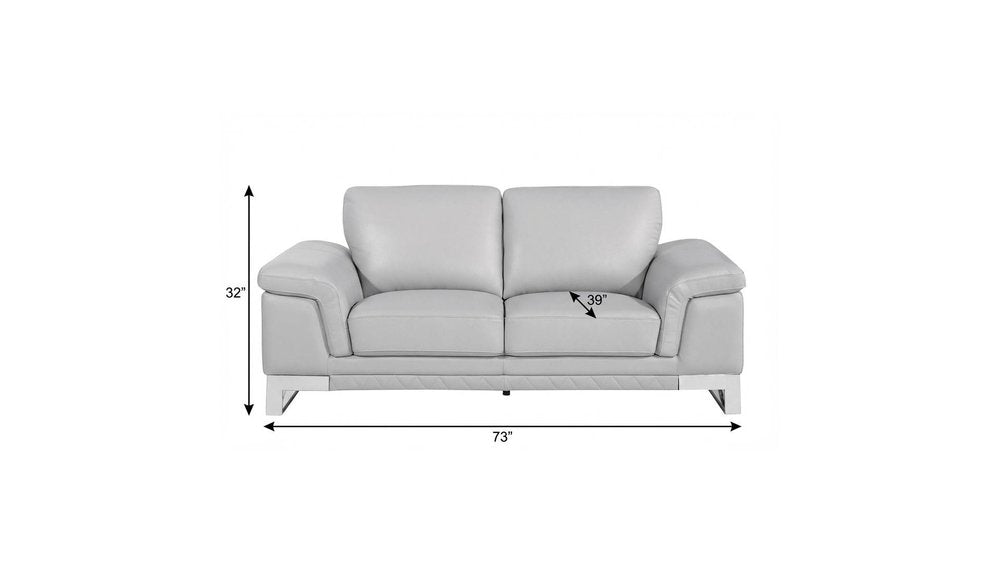 73" Light Gray And Silver Genuine Leather Loveseat HomeRoots
