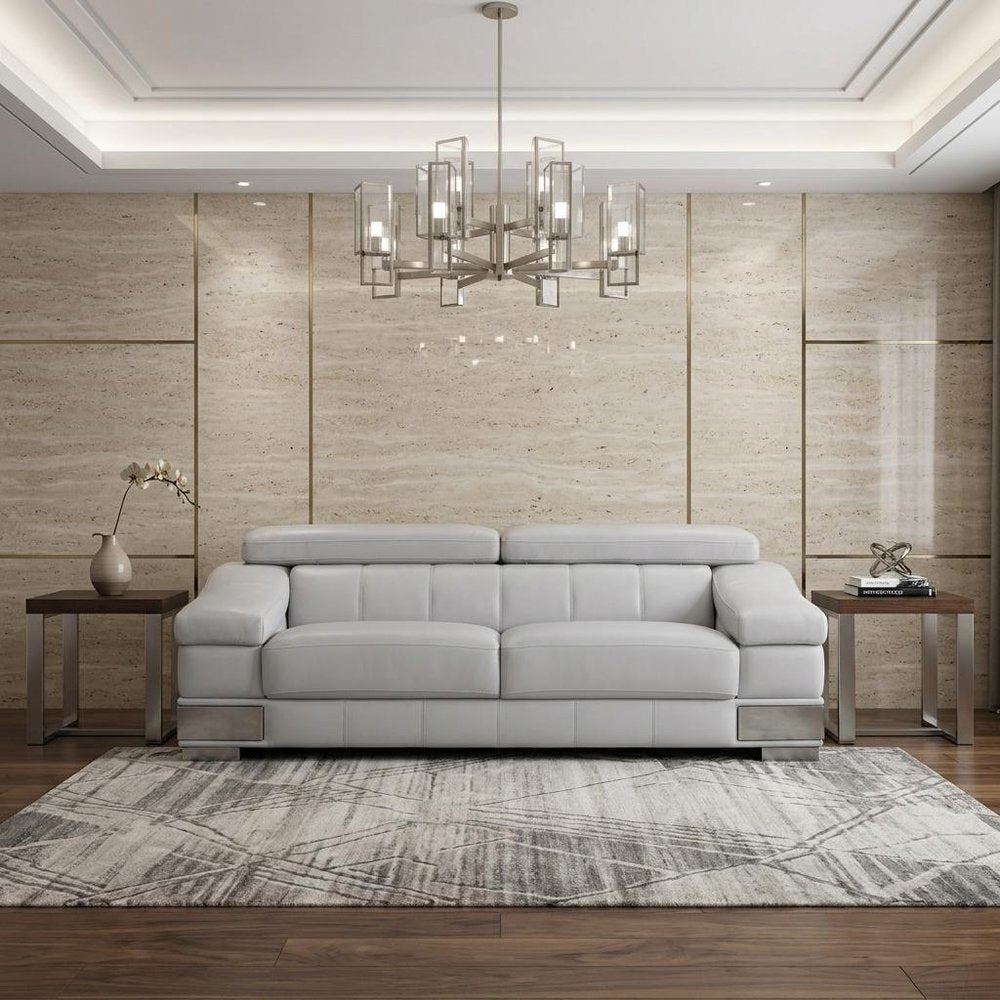 92" Light Gray Italian Leather Sofa With Silver Legs HomeRoots