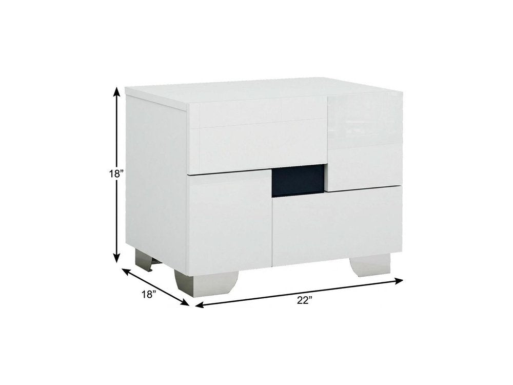 18" White Solid and Manufactured Wood And Mirrored Glass Two Drawer Nightstand HomeRoots