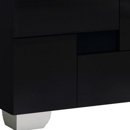 18" Black Wood And Mirrored Glass Two Drawer Nightstand HomeRoots