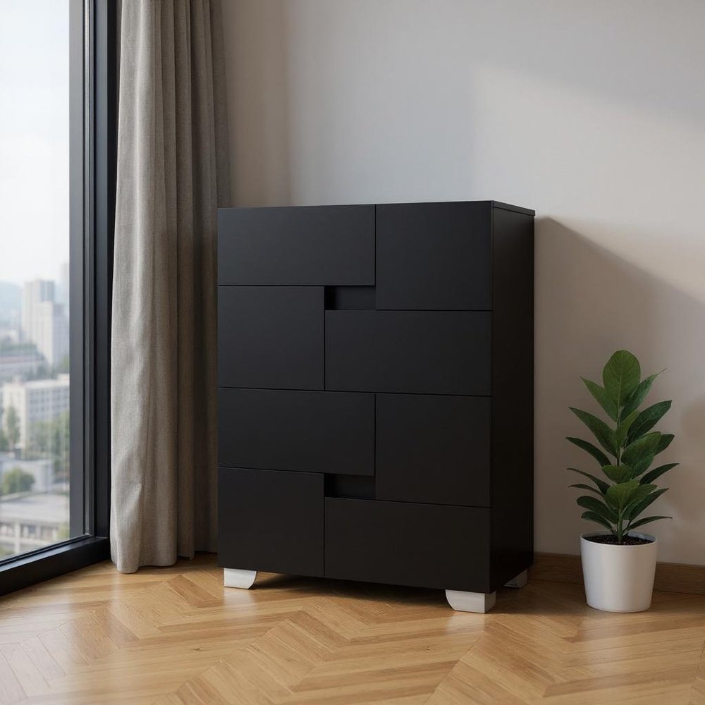 31" Black Solid Wood Six Drawer Dresser
