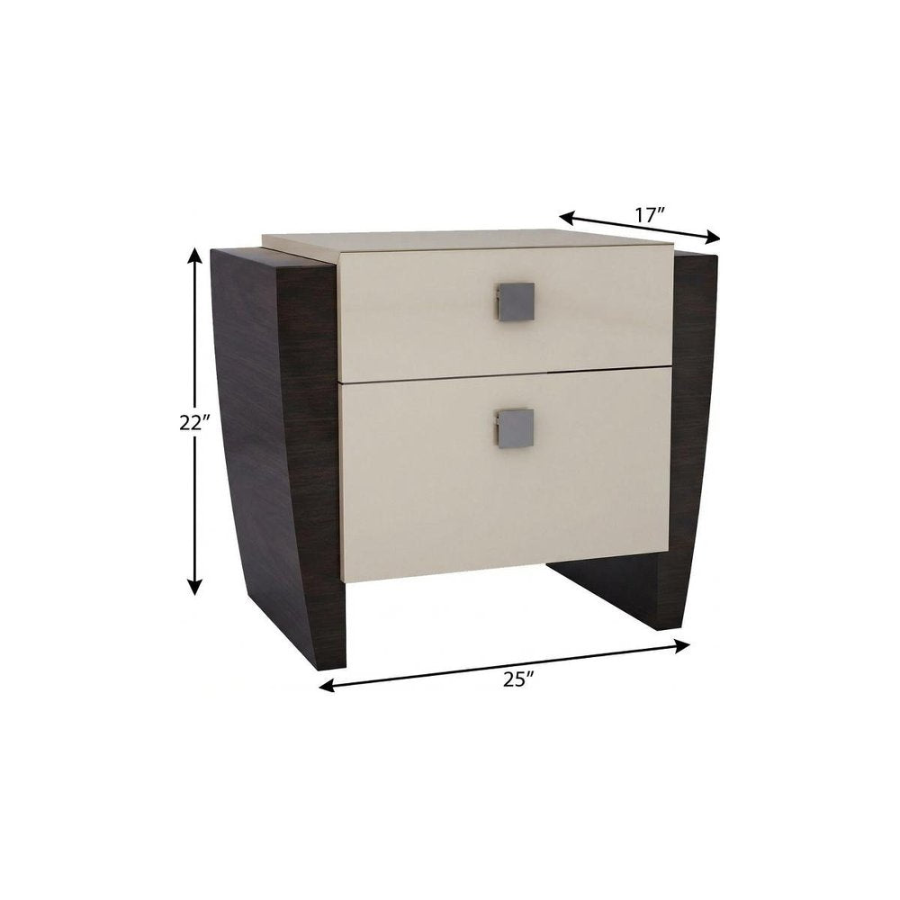 22" Beige and Dark Brown Two Drawer Wood Mirrored Nightstand With Storage HomeRoots