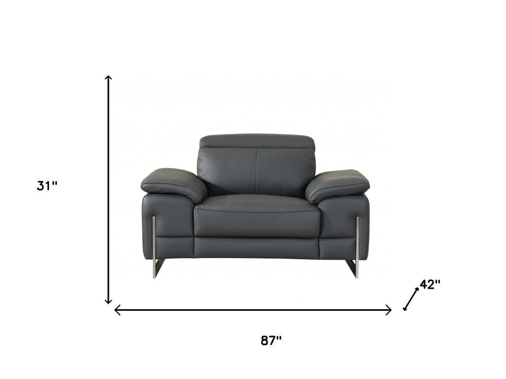 Three Piece Indoor Dark Gray Italian Leather Six Person Seating Set HomeRoots