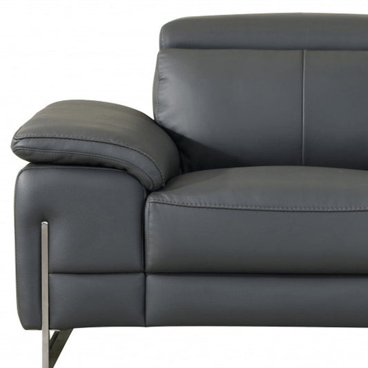 51" Dark Gray Faux Leather And Wood Club Chair HomeRoots