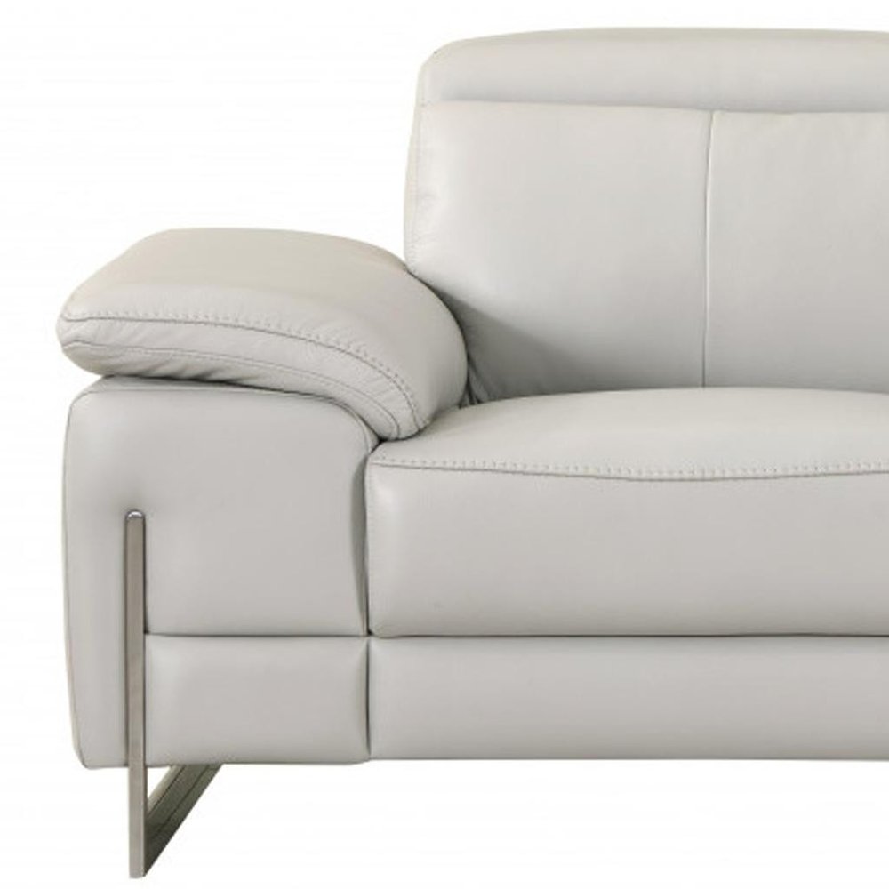 71" Light Gray And Silver Genuine Leather Loveseat HomeRoots