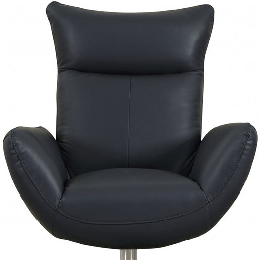 37" Blue And Silver Genuine Leather Lounge Chair HomeRoots