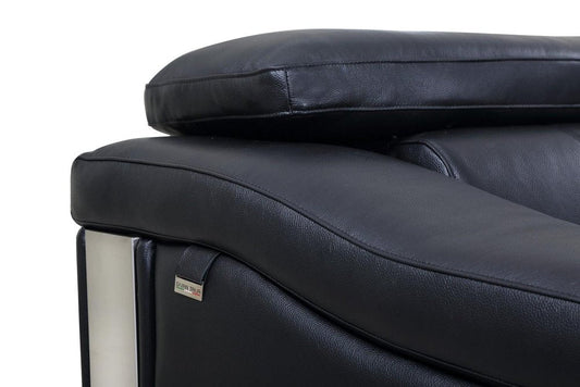 92" Black Italian Leather Sofa With Silver Legs HomeRoots