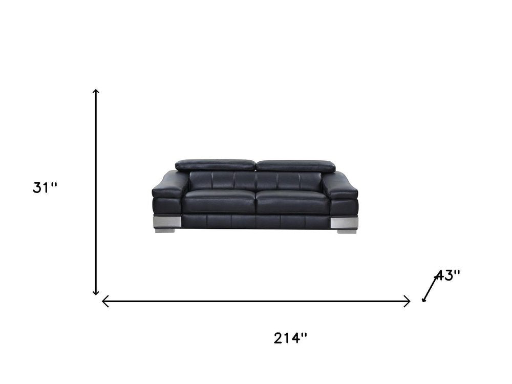 Three Piece Indoor Black Italian Leather Six Person Seating Set HomeRoots