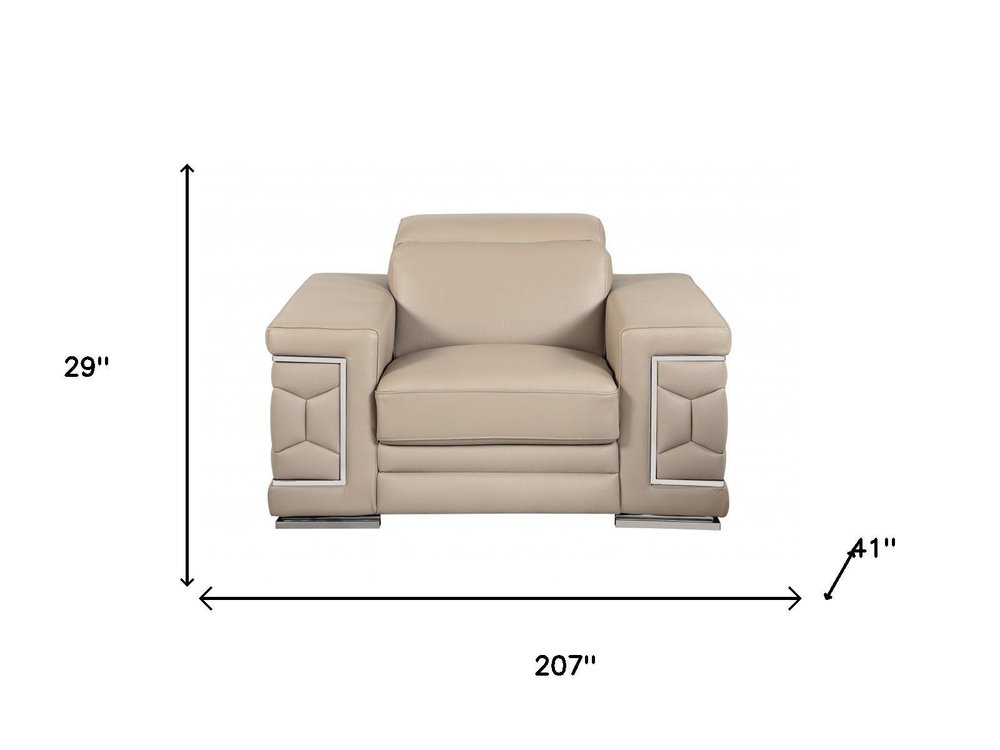 Three Piece Indoor Beige Italian Leather Six Person Seating Set HomeRoots