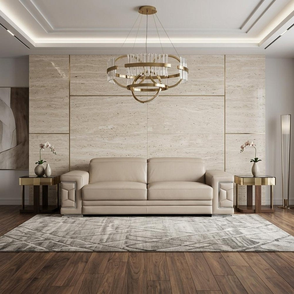 89" Beige Italian Leather Sofa With Silver Legs HomeRoots