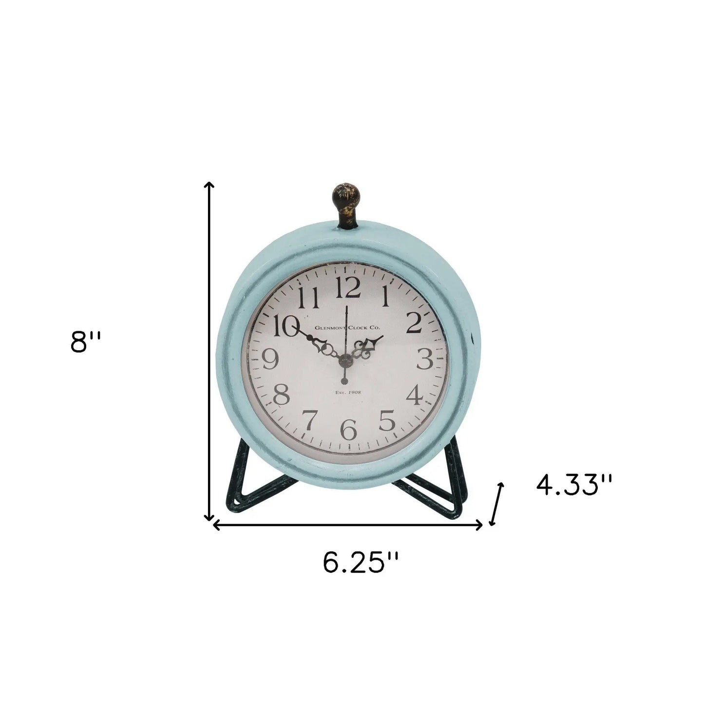 8" Blue and Black Metal Table Clock HomeRoots