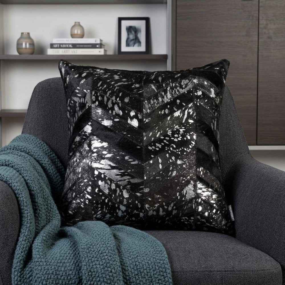 18" Black and Silver Cowhide Throw Pillow HomeRoots