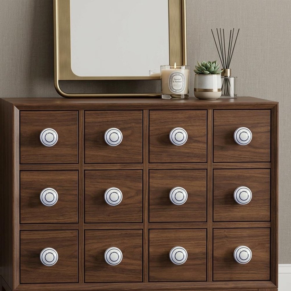 Set of Twelve White and Black Ceramic Drawer Pull Knobs HomeRoots