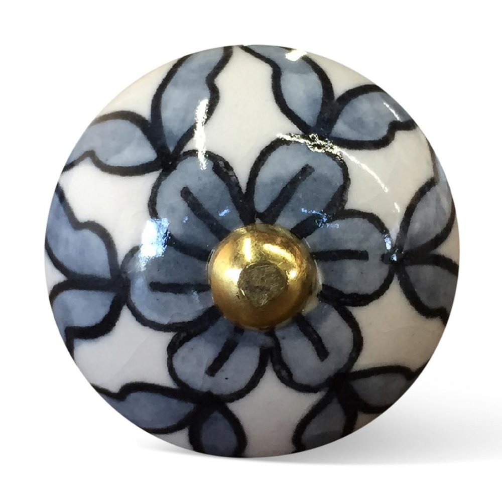 1.5" X 1.5" X 1.5" White Blue Black Handpainted Ceramic Knobs 8 Pack HomeRoots