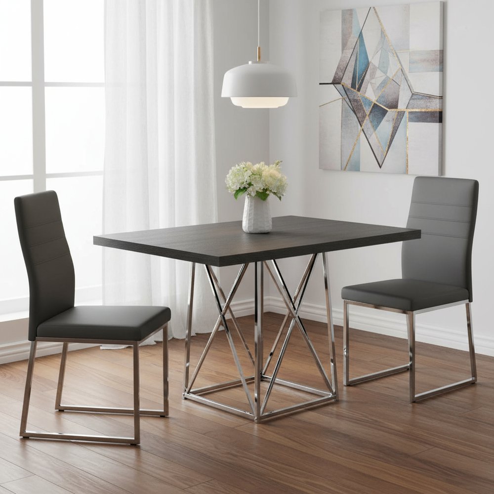 48" Taupe And Silver Metal Dining Table HomeRoots