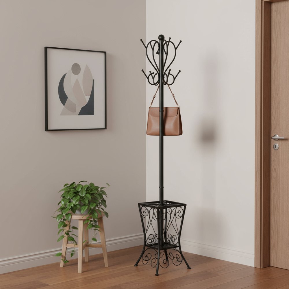 16" X 16" X 71" Black Metal Umbrella Holder Coat Rack HomeRoots