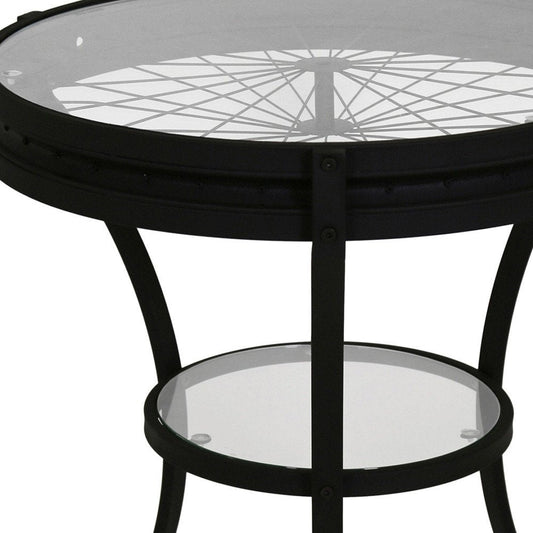 24" Black And Clear Glass And Metal Round End Table With Shelf HomeRoots