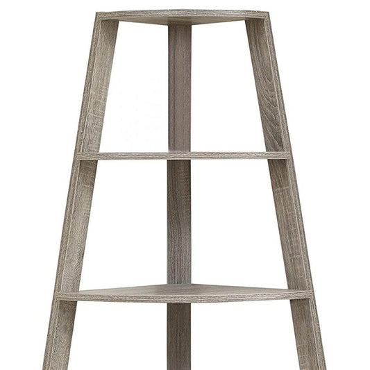 60" Taupe Wood Four Tier Corner Bookcase HomeRoots