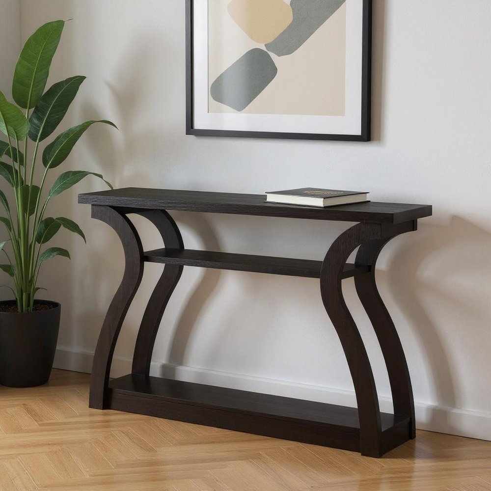 47" Espresso Floor Shelf Console Table With Storage HomeRoots