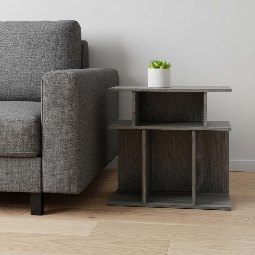 24" Dark Gray Wood End Table With Six Open Shelves HomeRoots
