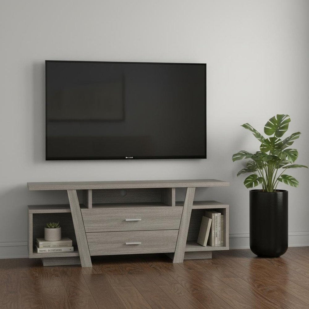60" Deep Taupe Open Shelving TV Stand HomeRoots