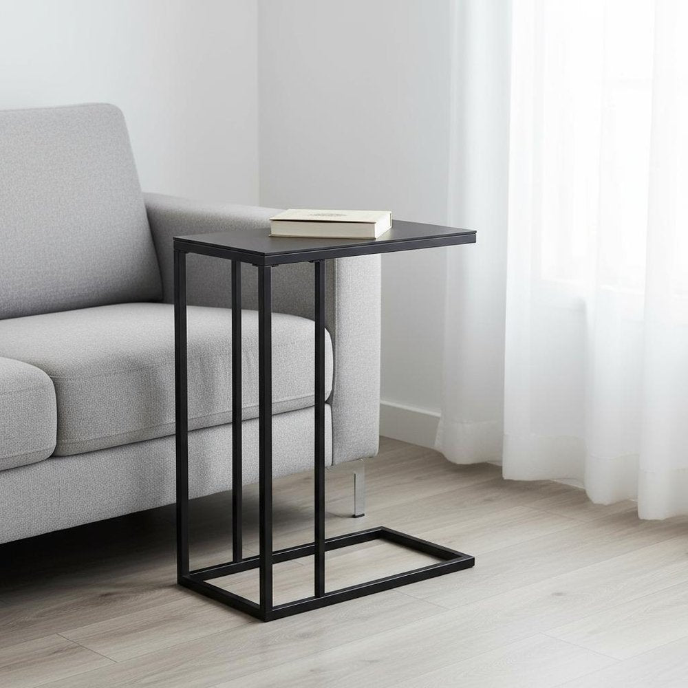 18.25" X 10.25" X 24" Black Metal Tempered Glass Accent Table HomeRoots