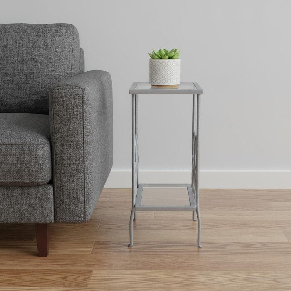30" Silver And Clear Glass And Metal Square End Table With Shelf HomeRoots