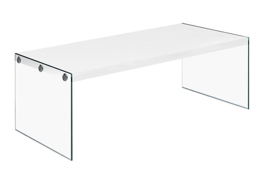 44" White And Clear Wood And Glass Coffee Table