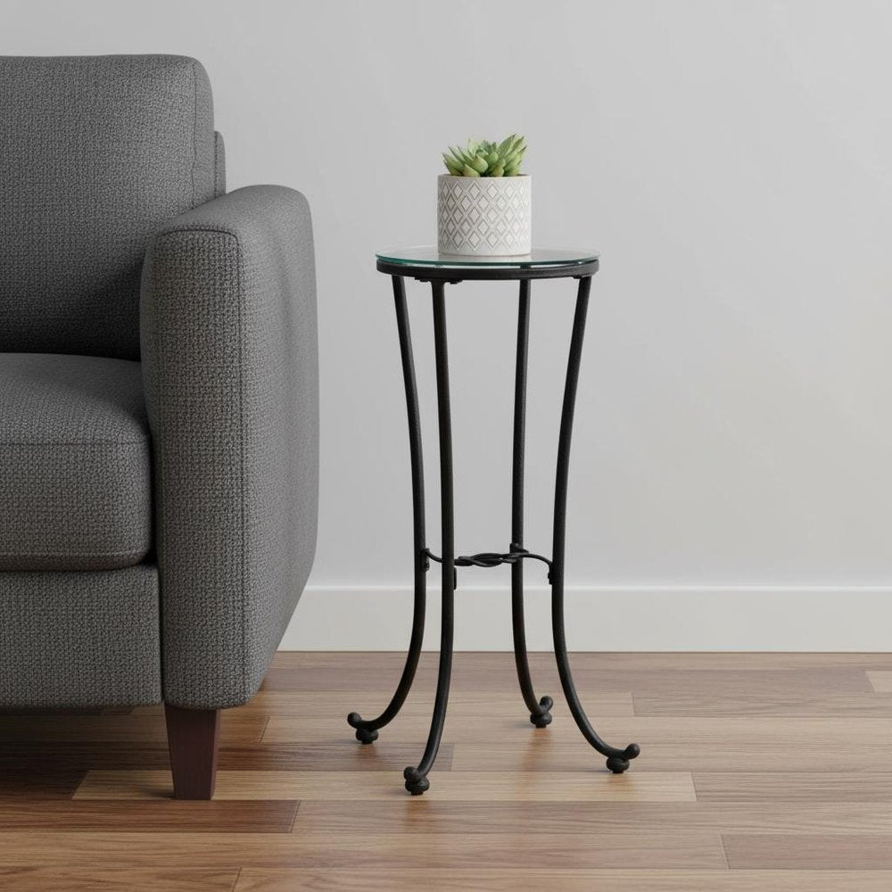 29" Black And Clear Glass Round End Table HomeRoots