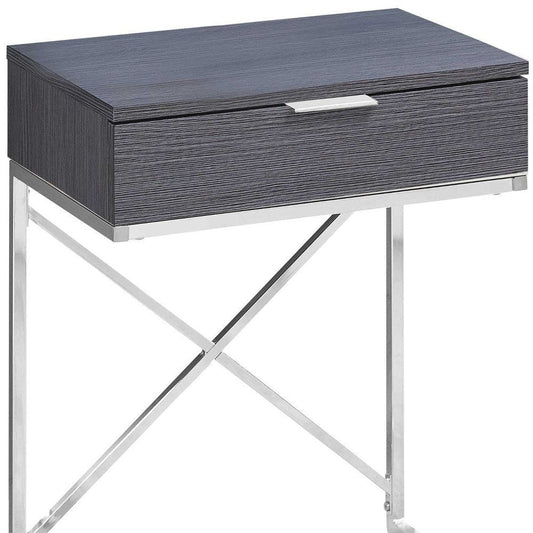 24" Gray And Silver Wood And Iron End Table With Drawer