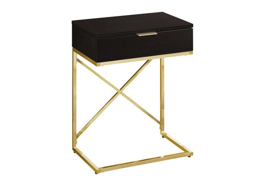 24" Gold And Black Wood And Metal End Table With Drawer HomeRoots