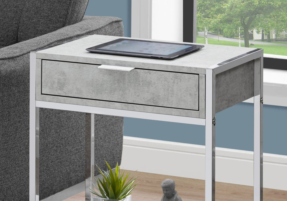 24" Silver And White Wood And Metal End Table With Drawer And Shelf HomeRoots