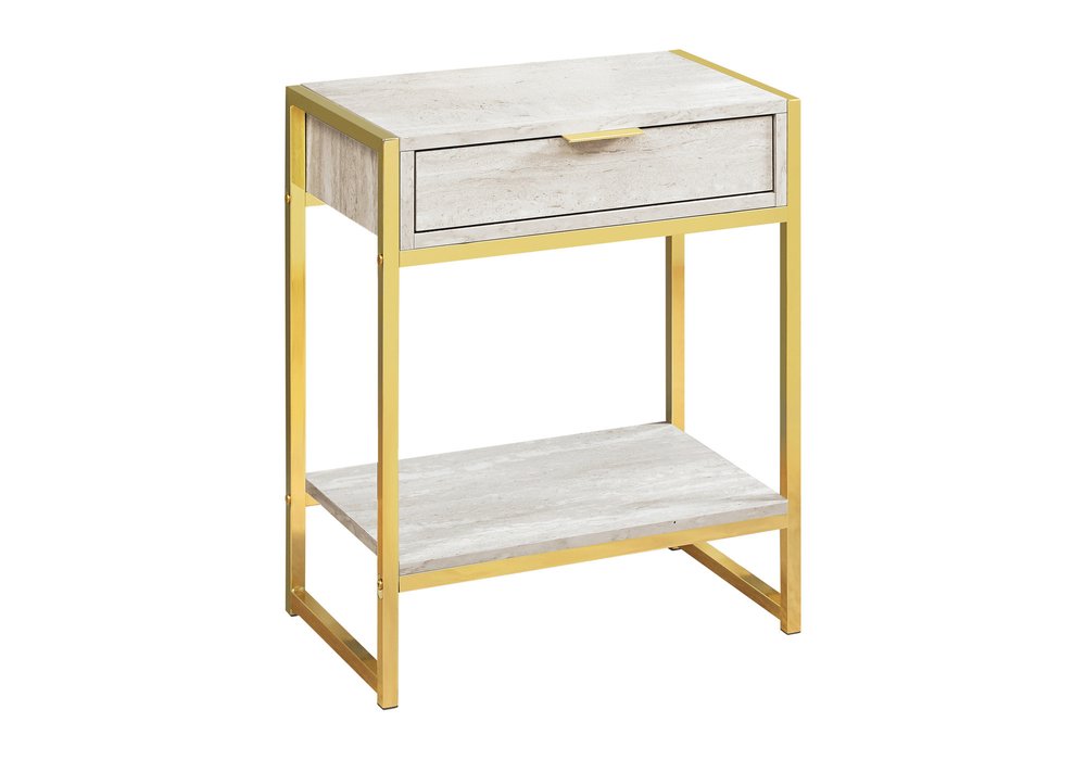 24" Silver And White Wood And Metal End Table With Drawer And Shelf HomeRoots