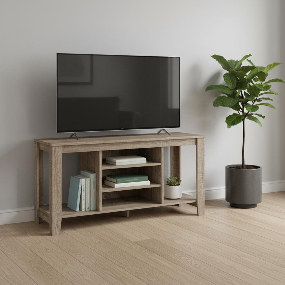 48" Taupe Wood Open Shelving TV Stand HomeRoots