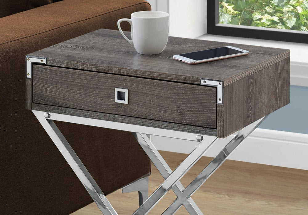 24" Black And Gray Wood And Metal End Table With Drawer HomeRoots