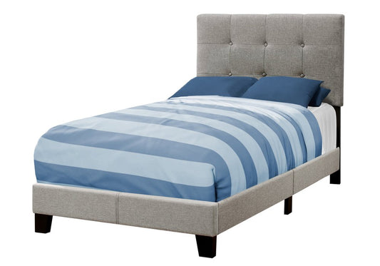 Gray Twin Tufted Upholstered Linen Bed Frame with Nailhead Trim HomeRoots