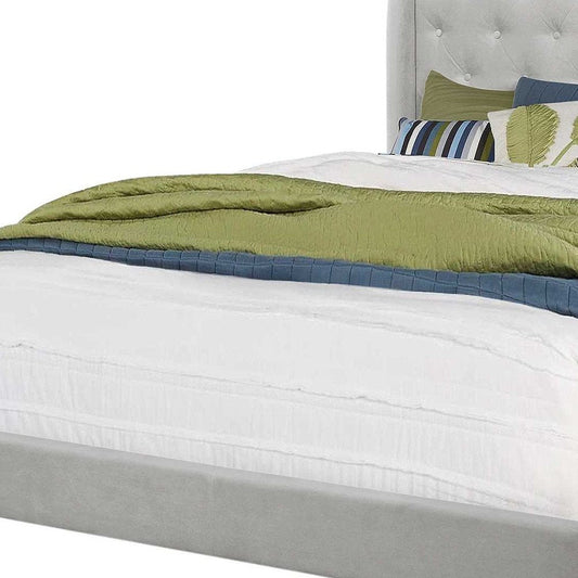 Light Gray and Gray Wood Tufted Upholstered Queen Bed Frame with Nailhead Trim HomeRoots