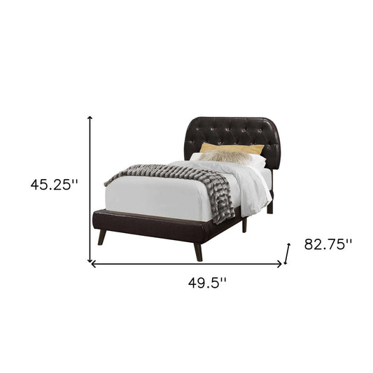 Brown Twin Tufted Upholstered Faux Leather Bed Frame HomeRoots