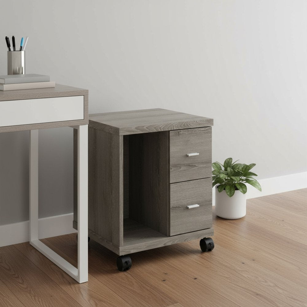 17.75" X 17.75" X 23" Dark Taupe Particle Board Hollow Core 2 Drawers Office Cabinet HomeRoots