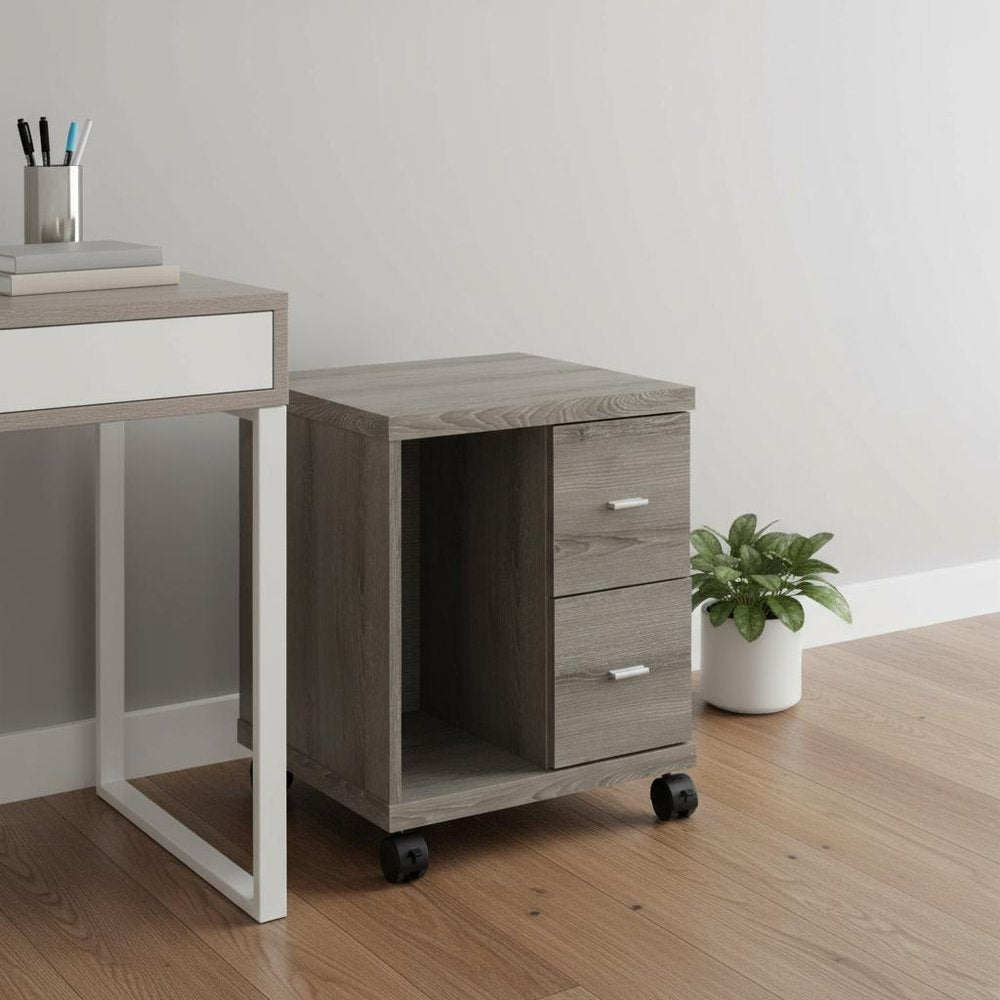 17.75" X 17.75" X 23" Dark Taupe Particle Board Hollow Core 2 Drawers Office Cabinet HomeRoots